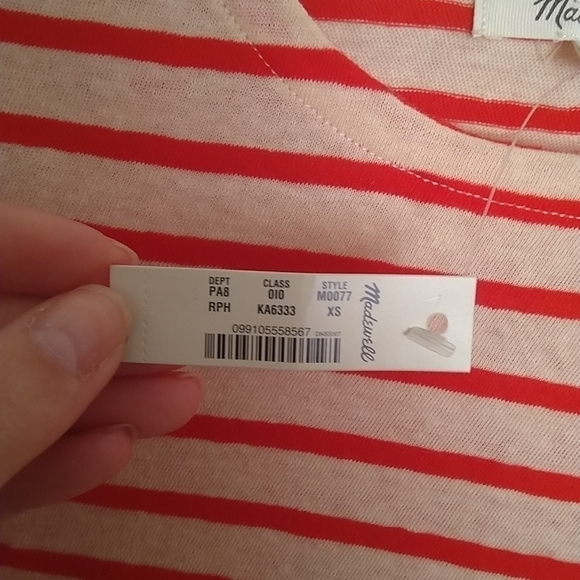 Madewell Flutter-Sleeve Tee in Yorktown Stripe M0077 sz Xs - Picture 5 of 6